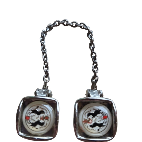 Standing Unicorn Jewelry - Rare Standing Unicorn Silver Chain Link Sweater Clip with Black and Red Accents